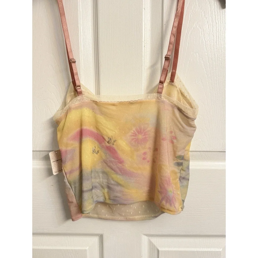 Free People X Revolve Airbrush Dreams Cami Top Pink Cropped Flower Lace Size L
